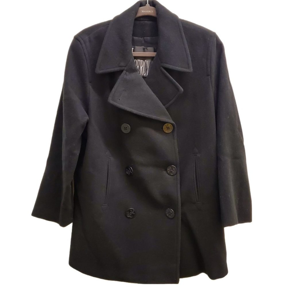 J. Percy Black Wool Double Breasted Coat Size 8